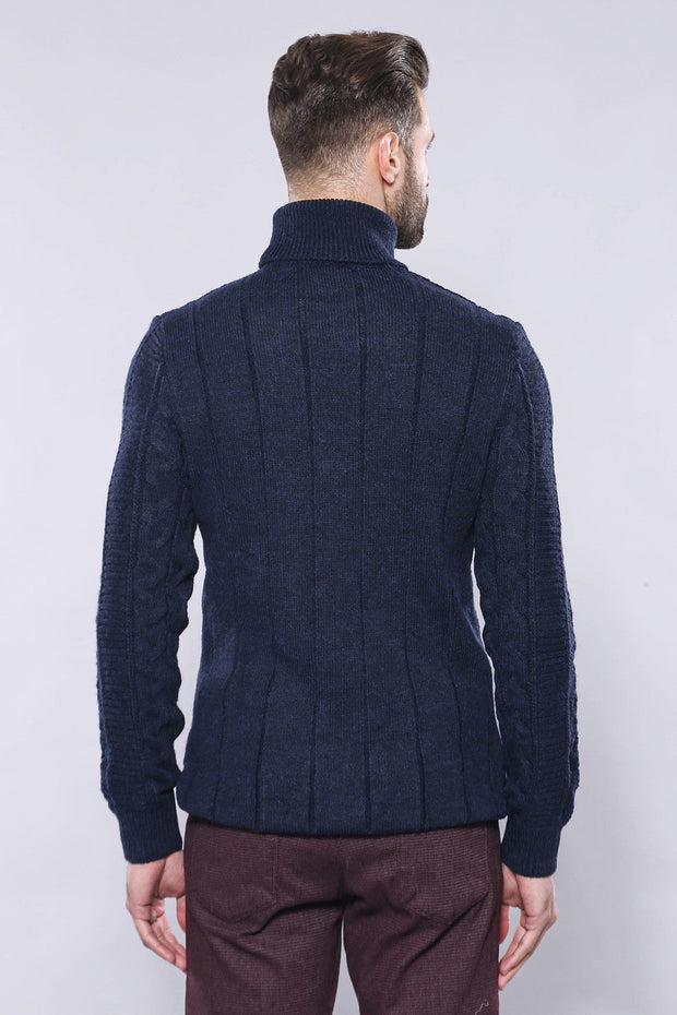 Patterned Turtleneck Navy Knitwear - Wessi