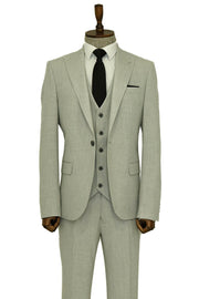 Three Piece Slim Fit Single Button Grey Men Suit