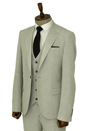 Three Piece Slim Fit Single Button Grey Men Suit