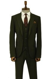 Three Piece Slim Fit Single Button Green Men Suit