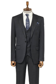 3 -Piece Single Button Peak Lapel Black Men Suit - Wessi