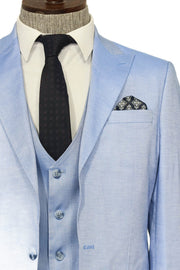 3 -Piece Single Button Peak Lapel Ice Blue Men Suit - Wessi