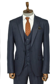 3 -Piece Single Button Peak Lapel Dark Blue Men Suit - Wessi