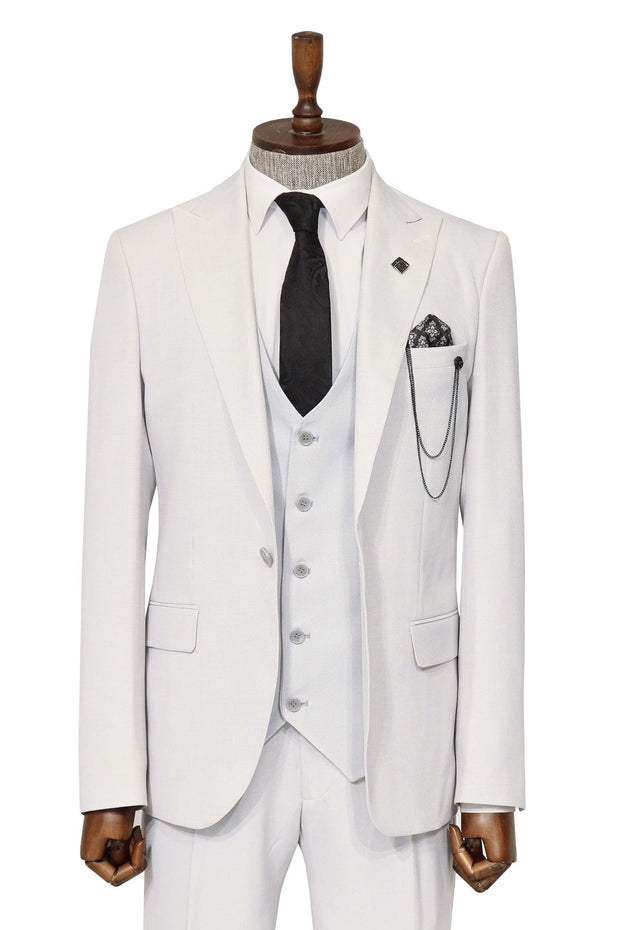 3 -Piece Single Button Peak Lapel White Men Suit - Wessi