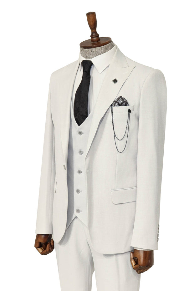 3 -Piece Single Button Peak Lapel White Men Suit - Wessi