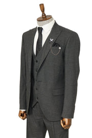 3 -Piece Single Button Peak Lapel Dark Grey Men Suit - Wessi