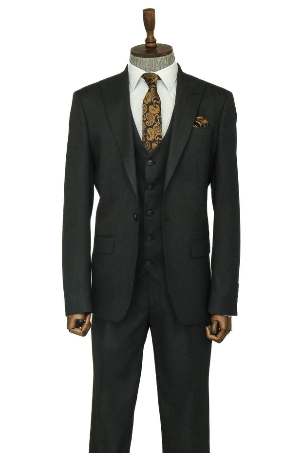 3 -Piece Single Button Peak Lapel Anthracite Men Suit - Wessi