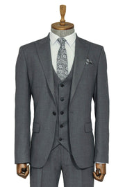 3 -Piece Single Button Peak Lapel Grey Men Suit - Wessi