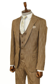 3 -Piece Single Button Peak Lapel Tan Men Suit - Wessi