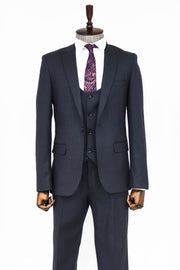 Slim Fit Patterned Navy Blue Men Suit - Wessi