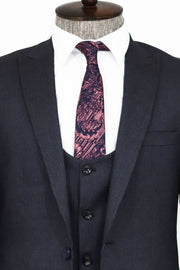 Slim Fit Patterned Navy Blue Men Suit - Wessi