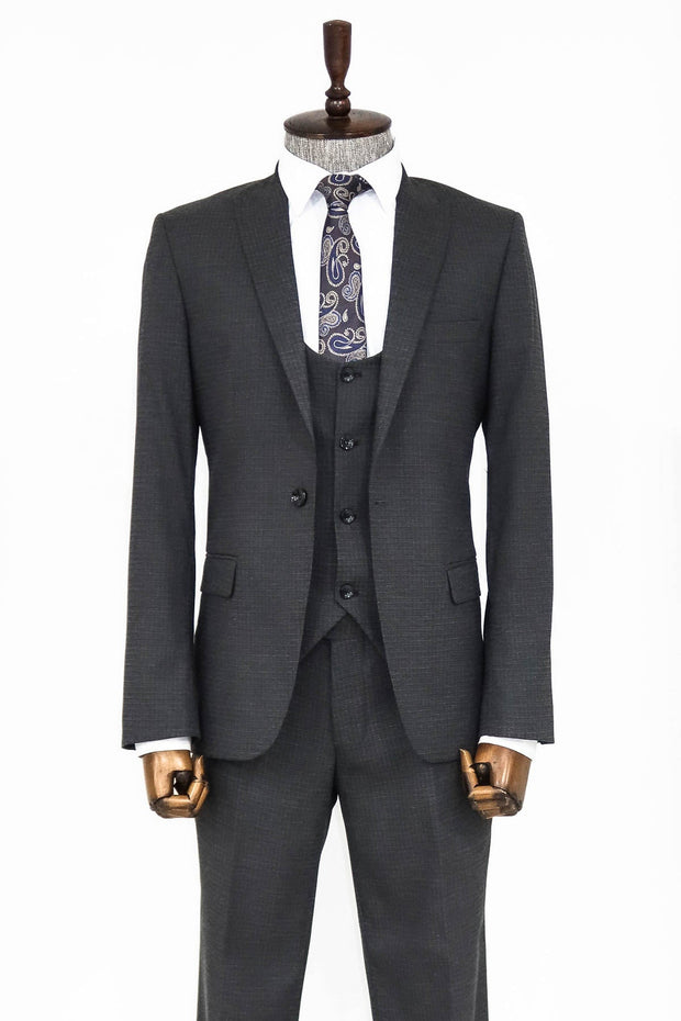 Slim Fit Patterned Anthracite Men Suit - Wessi