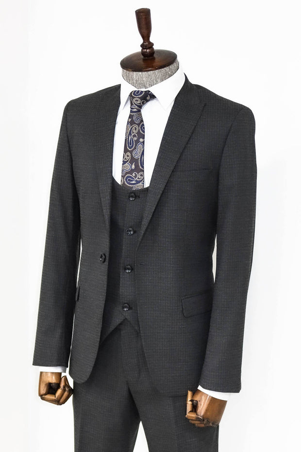 Slim Fit Patterned Anthracite Men Suit - Wessi