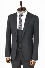 Slim Fit Patterned Anthracite Men Suit - Wessi