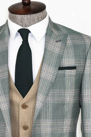 Slim Fit Light Green Vested Suit - Wessi