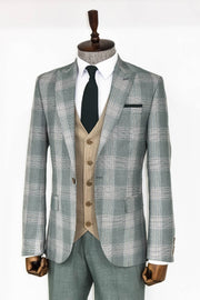 Slim Fit Light Green Vested Suit - Wessi