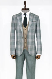 Slim Fit Light Green Vested Suit - Wessi