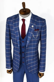 Checked Blue Men Suit - Wessi