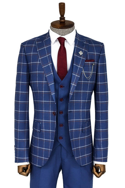 Checked Blue Men Suit - Wessi