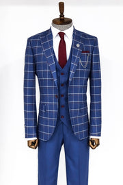 Checked Blue Men Suit - Wessi