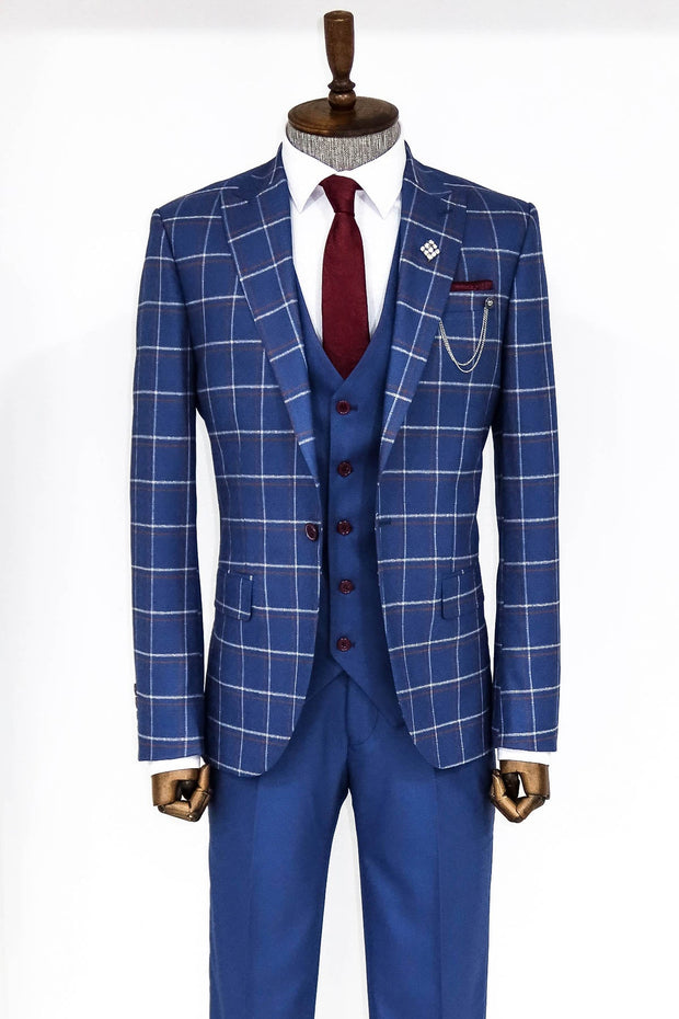 Checked Blue Men Suit - Wessi