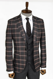 Checked Patterned Black Slim Fit Suit - Wessi