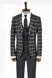 Checked Patterned Black Slim Fit Suit - Wessi