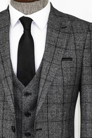 Slim Fit Checked Dark Grey Men Suit - Wessi