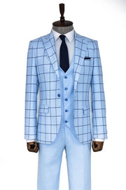 Slim Fit Patterned Light Blue Men Combination Suit - Wessi