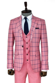 Slim Fit Patterned Pink Men Combination Suit - Wessi