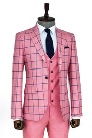 Slim Fit Patterned Pink Men Combination Suit - Wessi