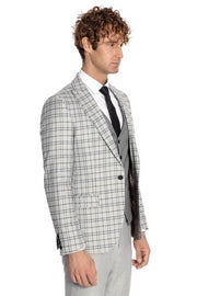 Grey Vested Slim Fit Checked Light Grey Men Suit - Wessi