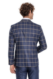 Checked Patterned Slim Fit Navy Blue Men Suit - Wessi