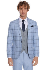 Checked Patterned Slim Fit Light Blue Men Suit - Wessi