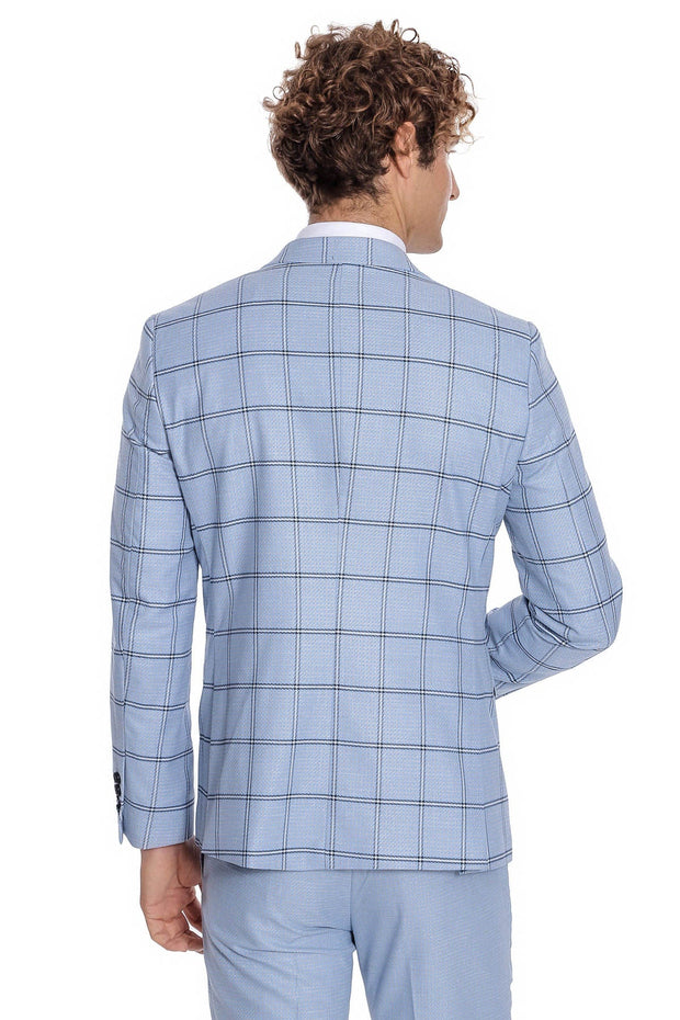 Checked Patterned Slim Fit Light Blue Men Suit - Wessi