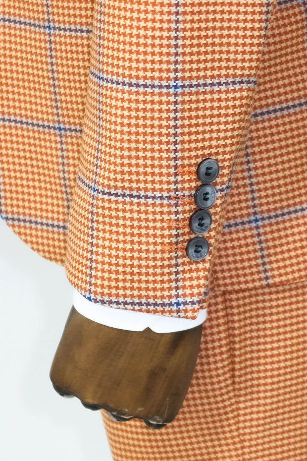 Checked Patterned Slim Fit Orange Men Suit - Wessi