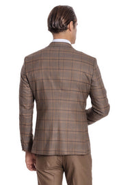 Slim Fit Checked Brown Men Suit - Wessi