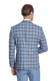 Checked Patterned Slim Fit Blue Men Suit - Wessi