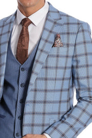 Checked Patterned Slim Fit Blue Men Suit - Wessi