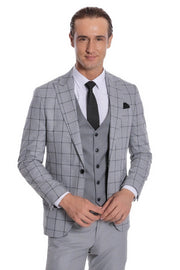 Checked Patterned Slim Fit Grey Men Suit - Wessi