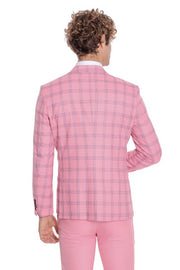 Checked Patterned Slim Fit Pink Men Suit - Wessi