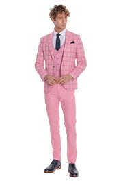 Checked Patterned Slim Fit Pink Men Suit - Wessi