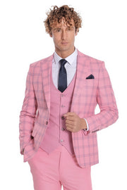 Checked Patterned Slim Fit Pink Men Suit - Wessi