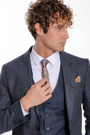 Checked Slim Fit Navy Blue Men Suit - Wessi