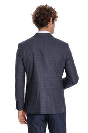 Checked Slim Fit Navy Blue Men Suit - Wessi