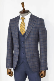 Checked Slim Fit Blue Men Suit - Wessi