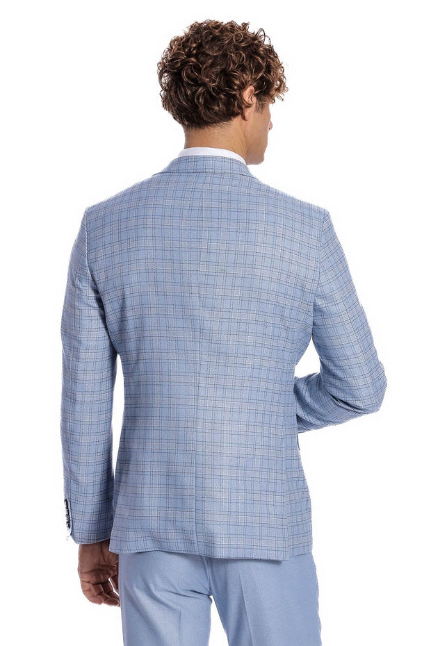 Checked Slim Fit Light Blue Men Suit - Wessi