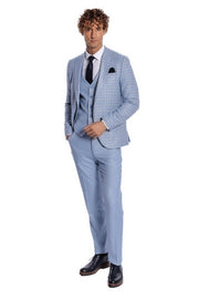 Checked Slim Fit Light Blue Men Suit - Wessi