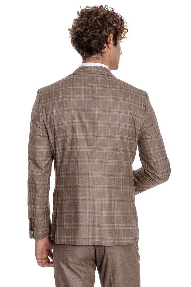 Checked Slim Fit Light Brown Men Suit - Wessi