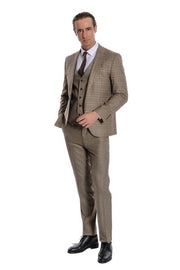 Checked Slim Fit Brown Men Suit - Wessi